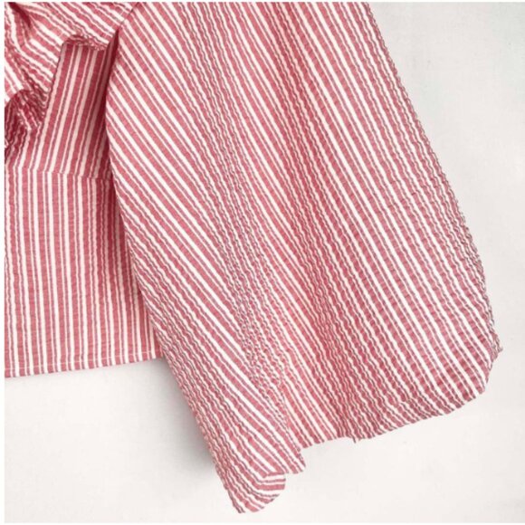 NEW Zara Cotton striped puff sleeve crop top in Red and White, Size L - Picture 8 of 15